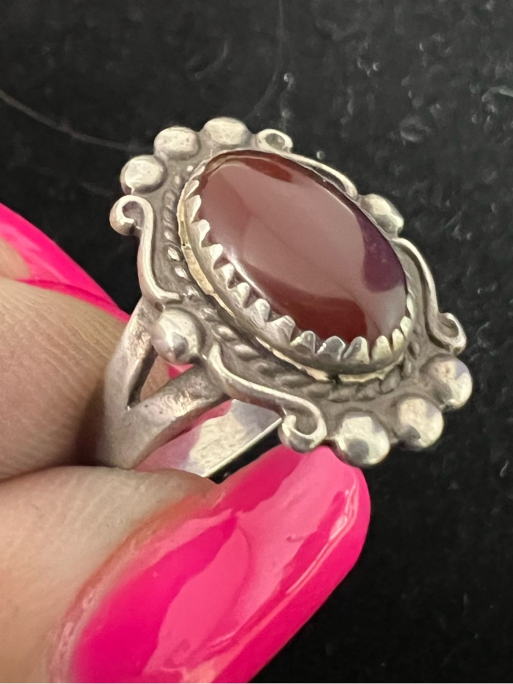 925 STERLING SILVER VINTAGE SIGNED CARNELIAN RING